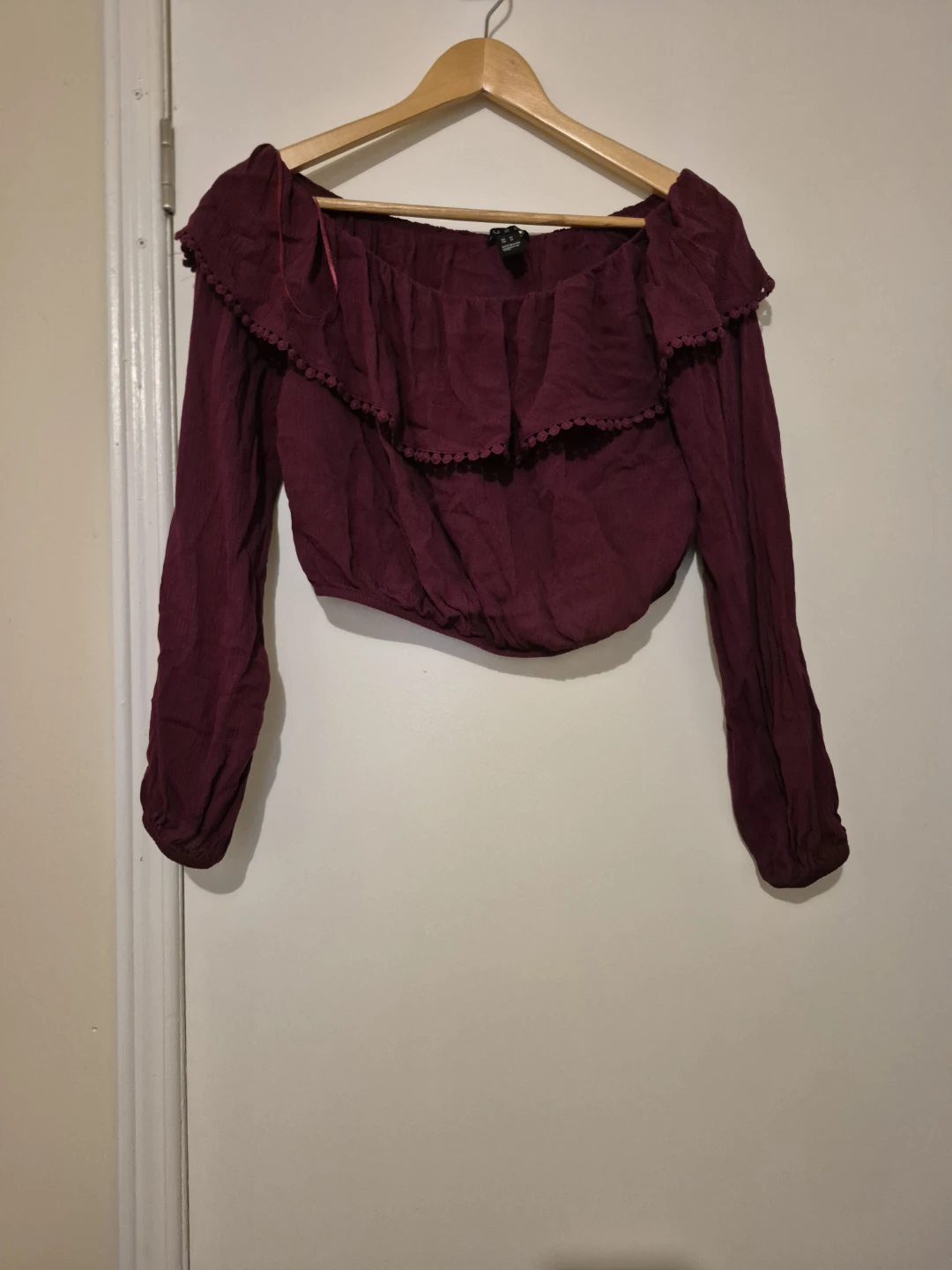 Maroon Off-the-Shoulder Cropped Blouse - Size M