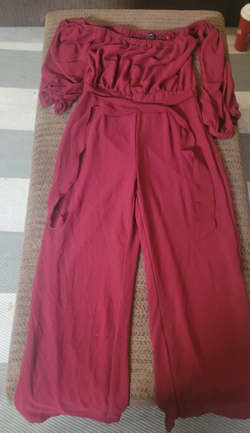 Revamped Off-the-Shoulder Jumpsuit - Burgundy