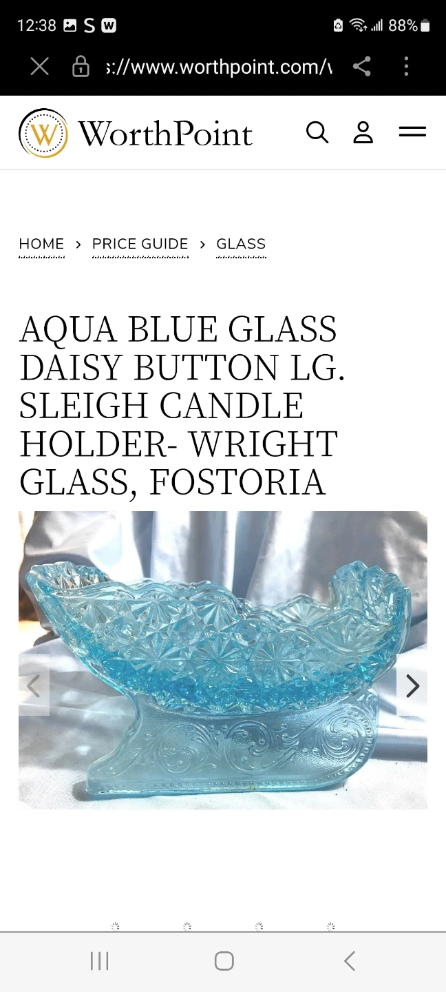 Aqua Blue Glass Daisy Button LG Sleigh Candle Holder - Fostoria