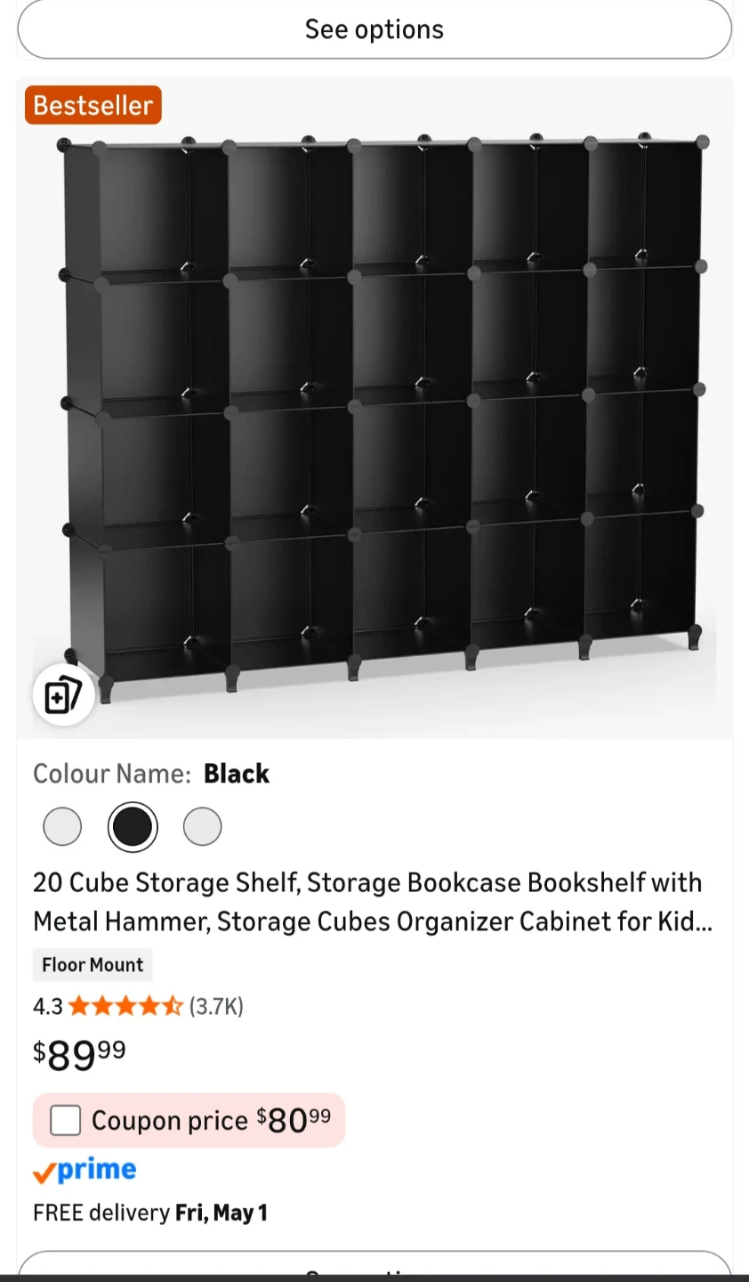 20 Cube Storage Shelf - Black