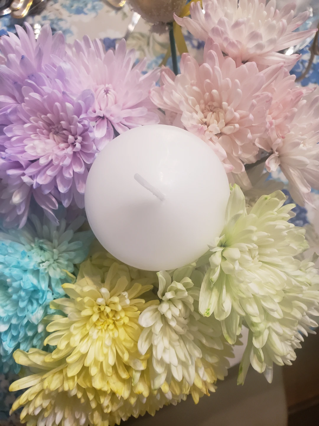 Glass Vase with Artificial Flowers and Candle
