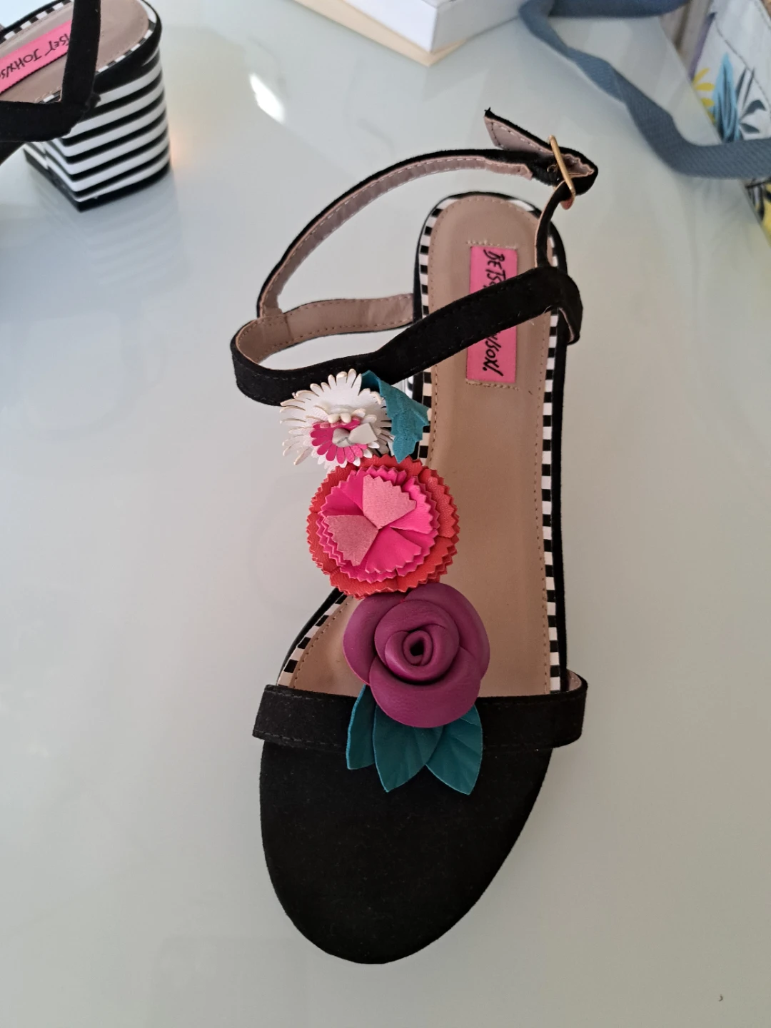Betsey Johnson Black Floral Ankle Strap Heels - photo 3