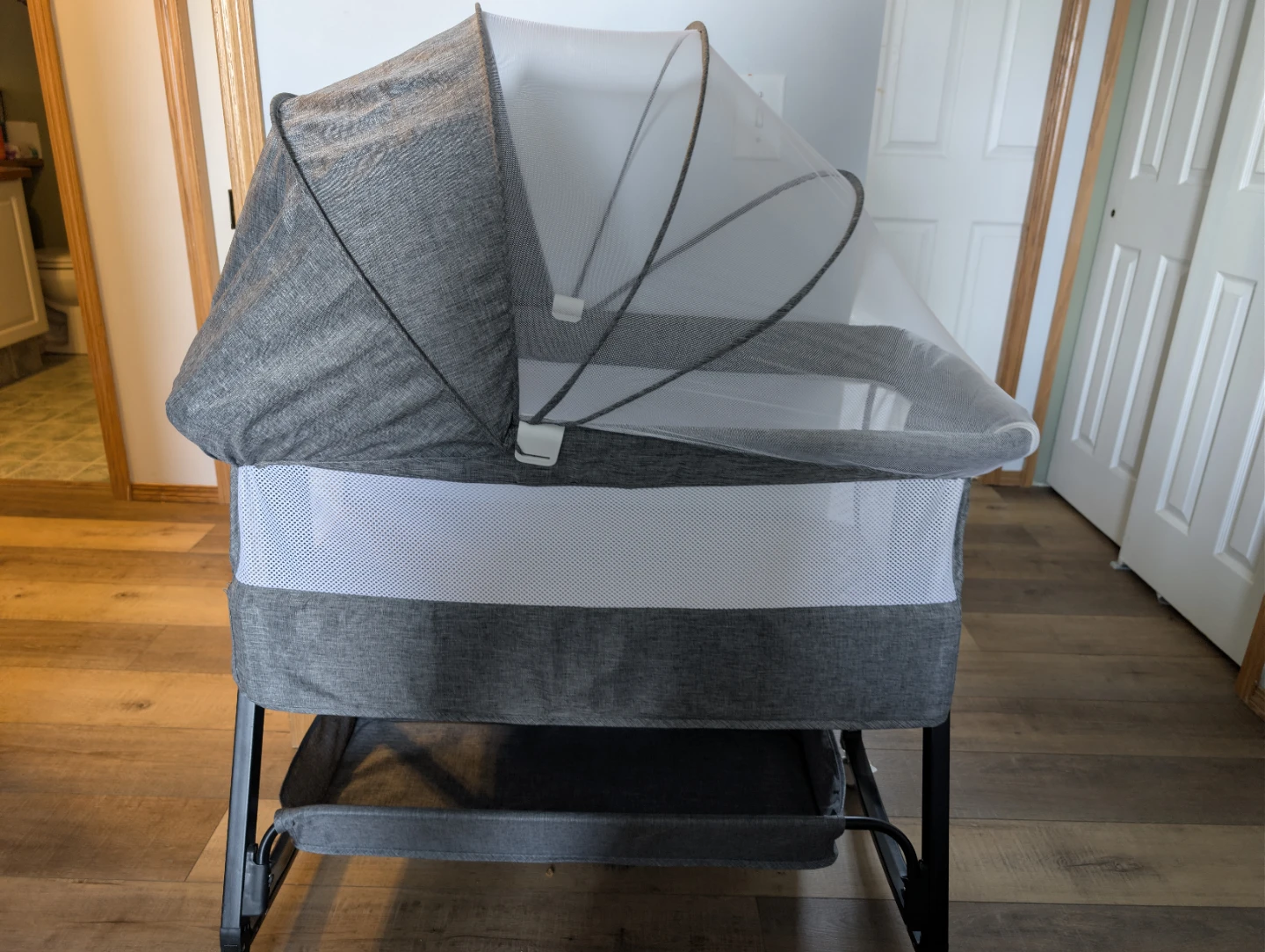 Grey Bassinet with Canopy and Wheels