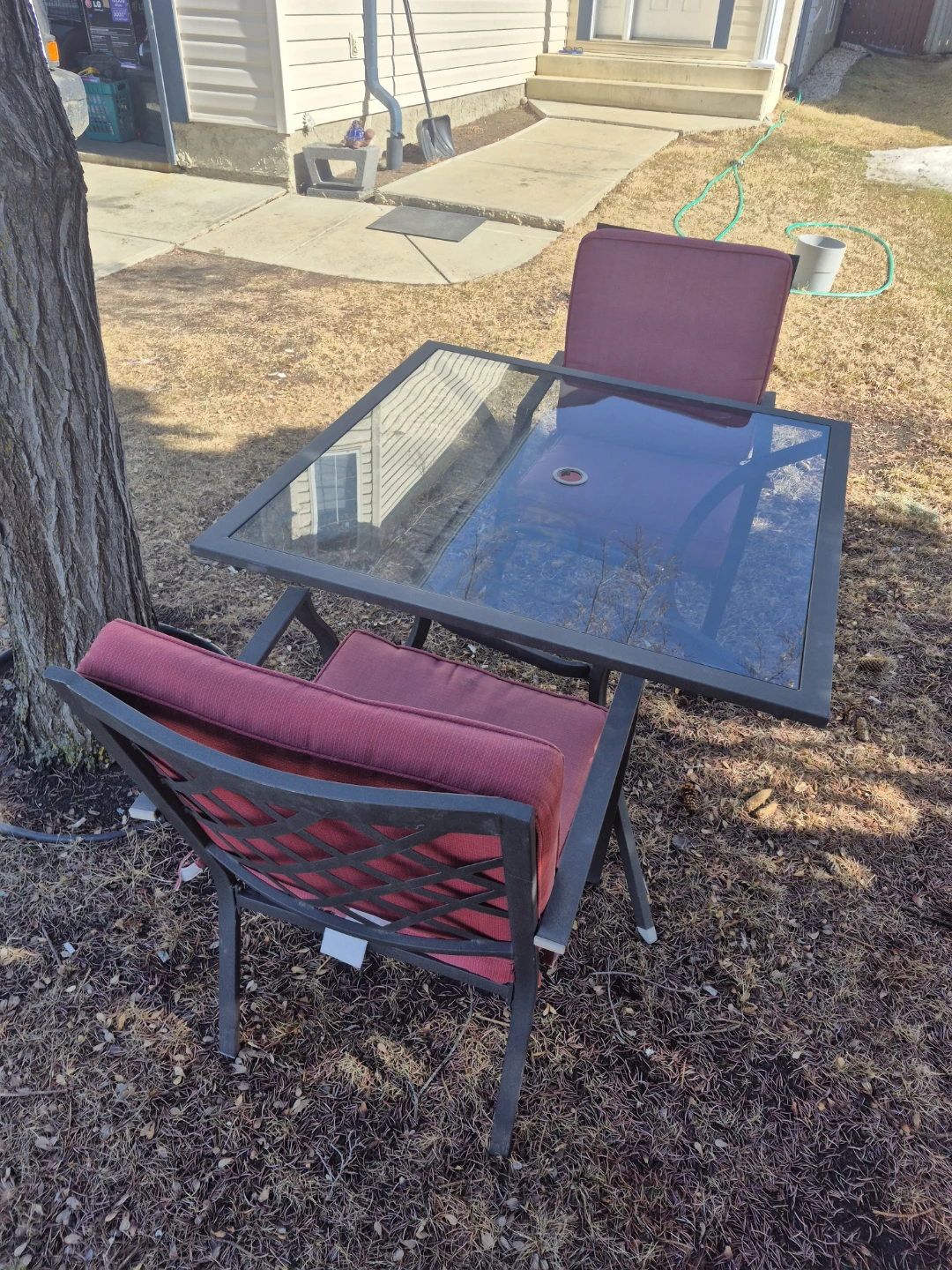Glass Top Patio Table with 2 Chairs