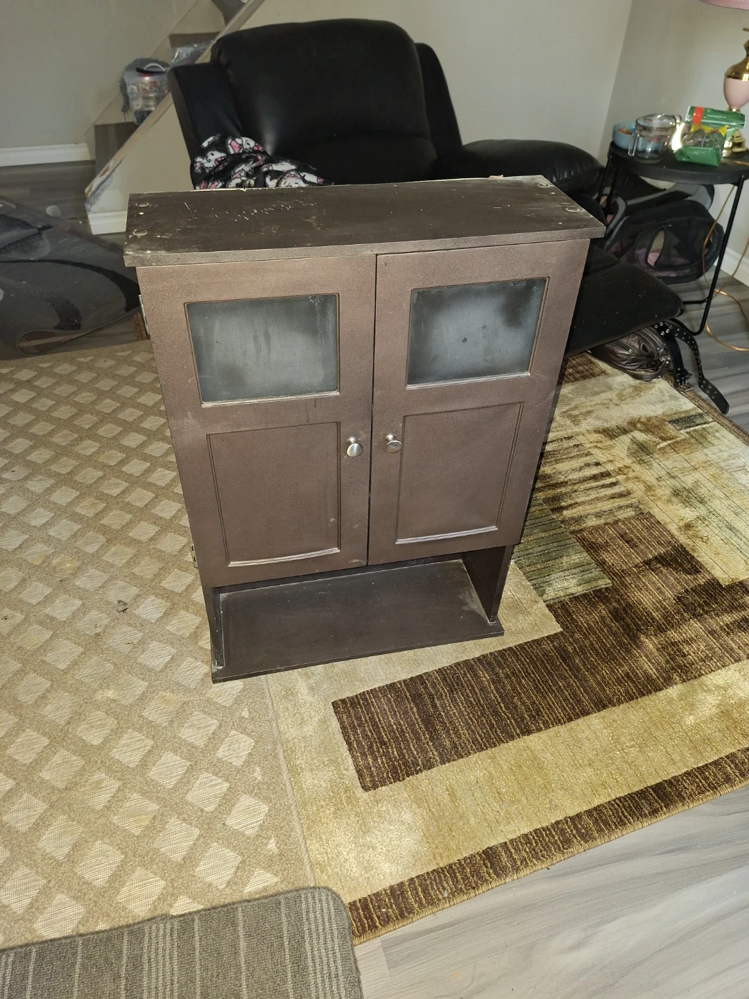 Brown Wall Cabinet with Glass Doors