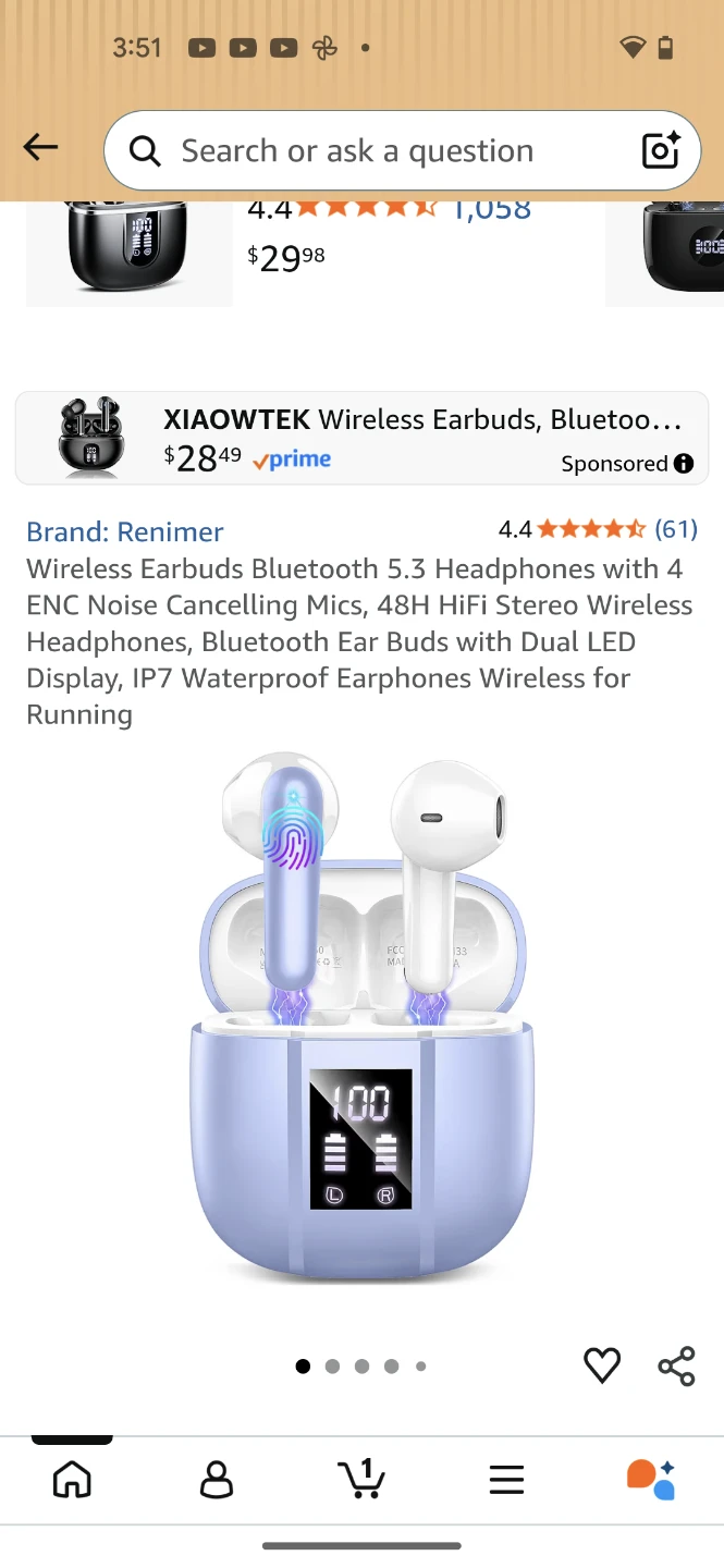 Renimer Wireless Earbuds Bluetooth 5.3 Headphones