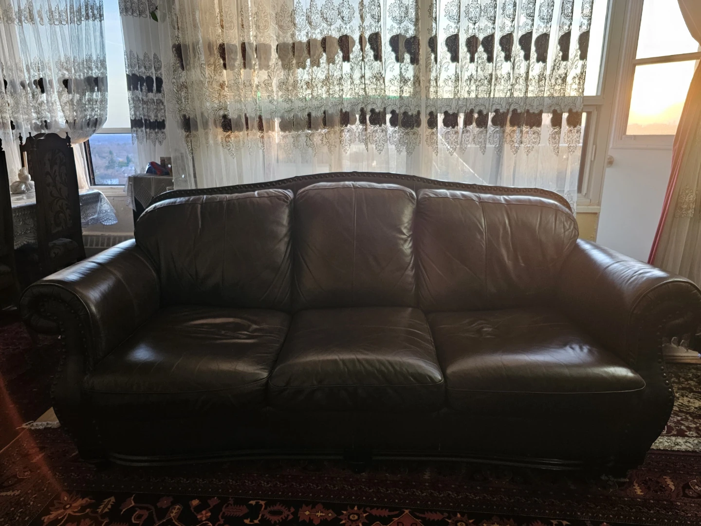 MOVING SALE Genuine Leather Dark Brown Sofa