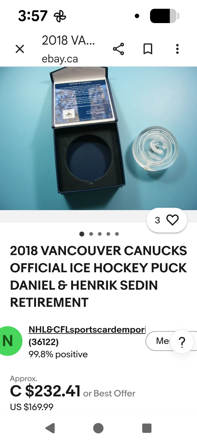 Vancouver Canucks Daniel & Henrik Sedin Puck - photo 5