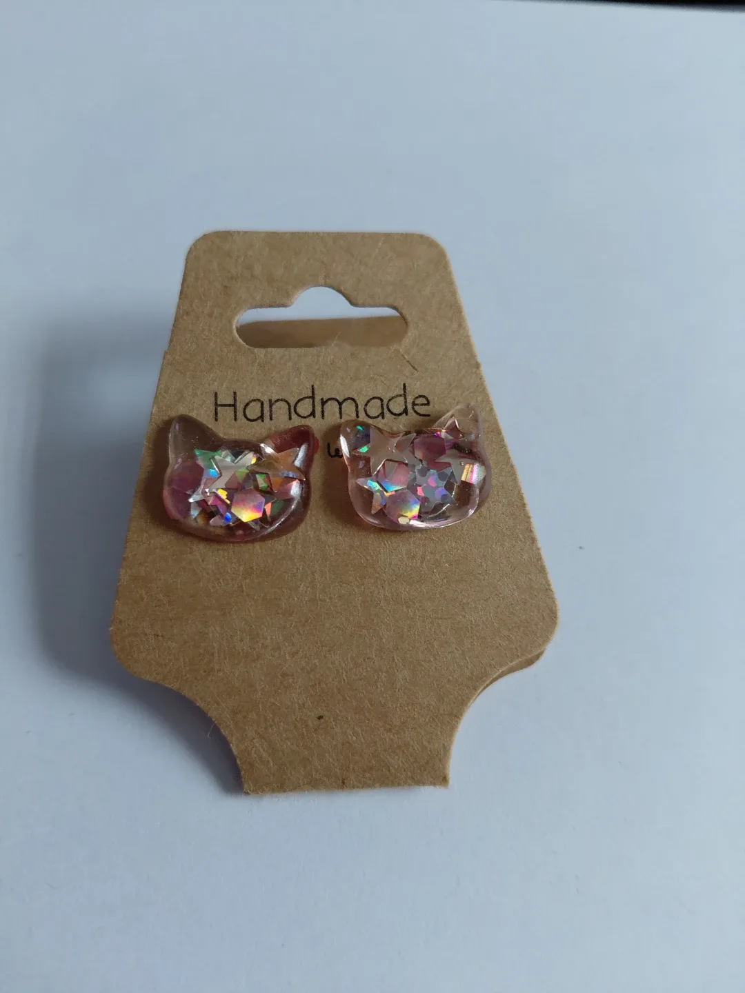 Handmade Cat Head Earrings with Glitter