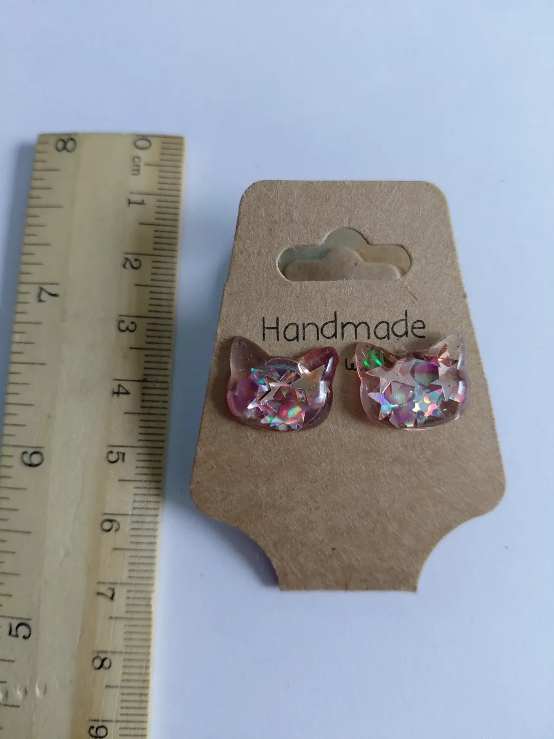 Handmade Cat Head Earrings with Glitter - photo 2
