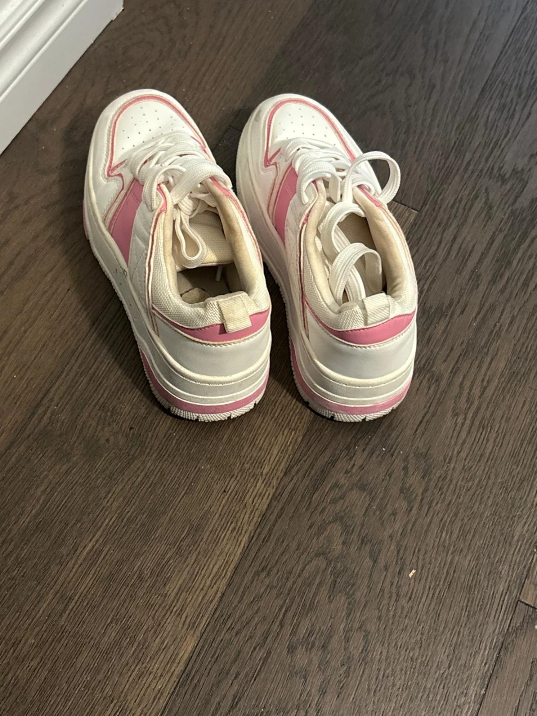 White and Pink Platform Sneakers