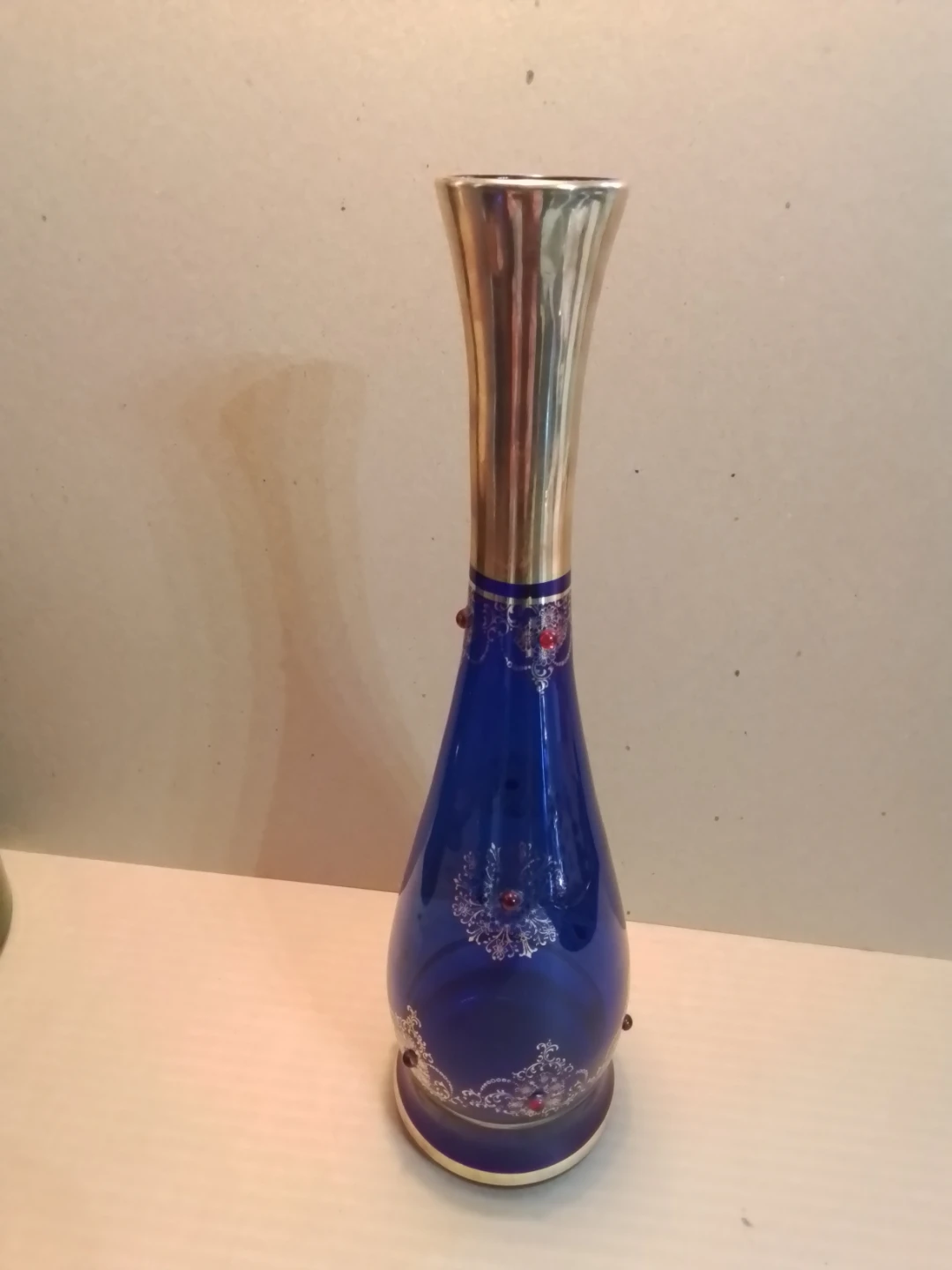 Vintage Bohemian Colbalt Blue Decanter 3.75x13.5”