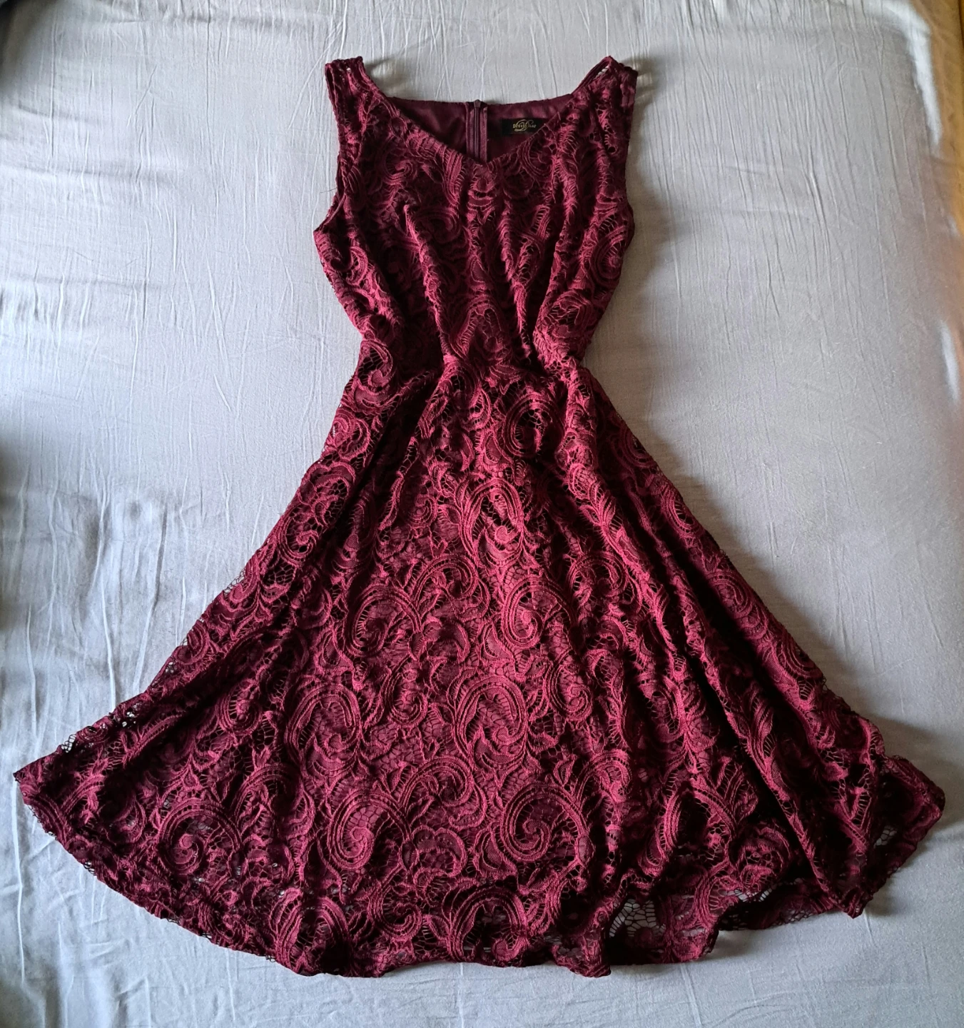 Burgundy Lace Fit and Flare Dress