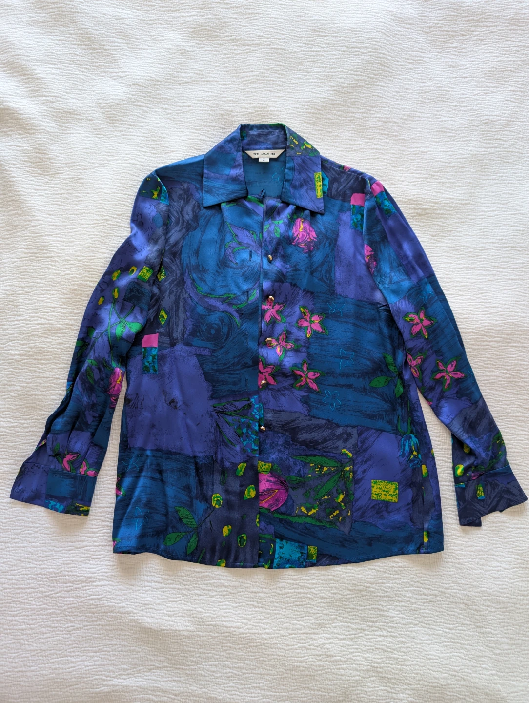 St. John Women's Silk Blend Button-Up Blouse Size 2 - photo 2