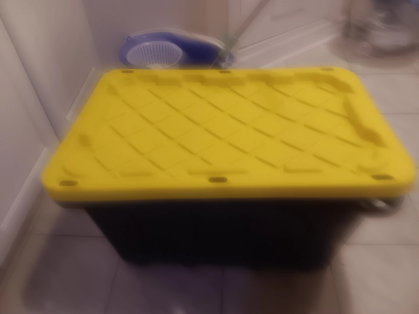 Black Storage Bin with Yellow Lid