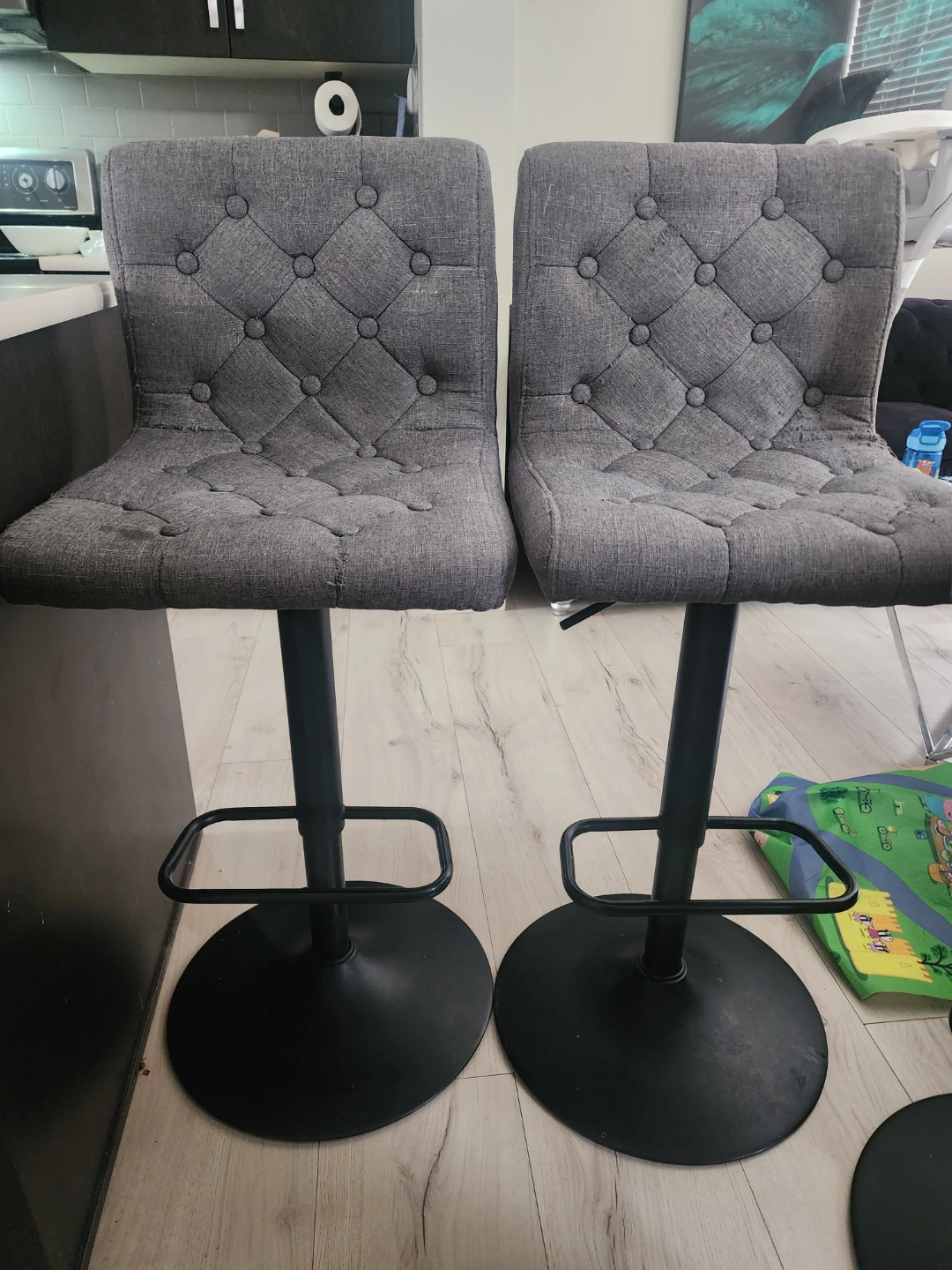 Grey Tufted Bar Stools - Set of 2 - photo 3