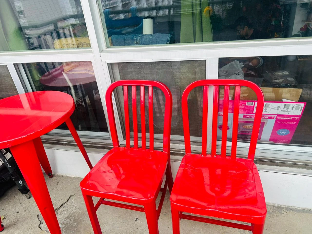 Set of 2 Red Metal patio set