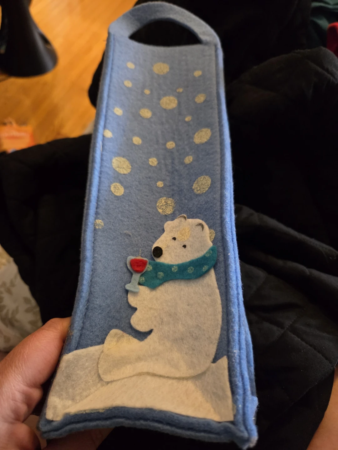 Homemade Felt Polar Bear Wine Bag