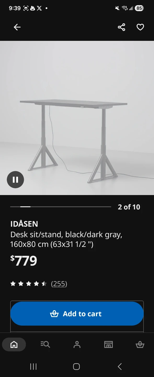 IKEA IDÅSEN Sit/Stand Desk - Black/Dark Gray, 160x80 cm - photo 2
