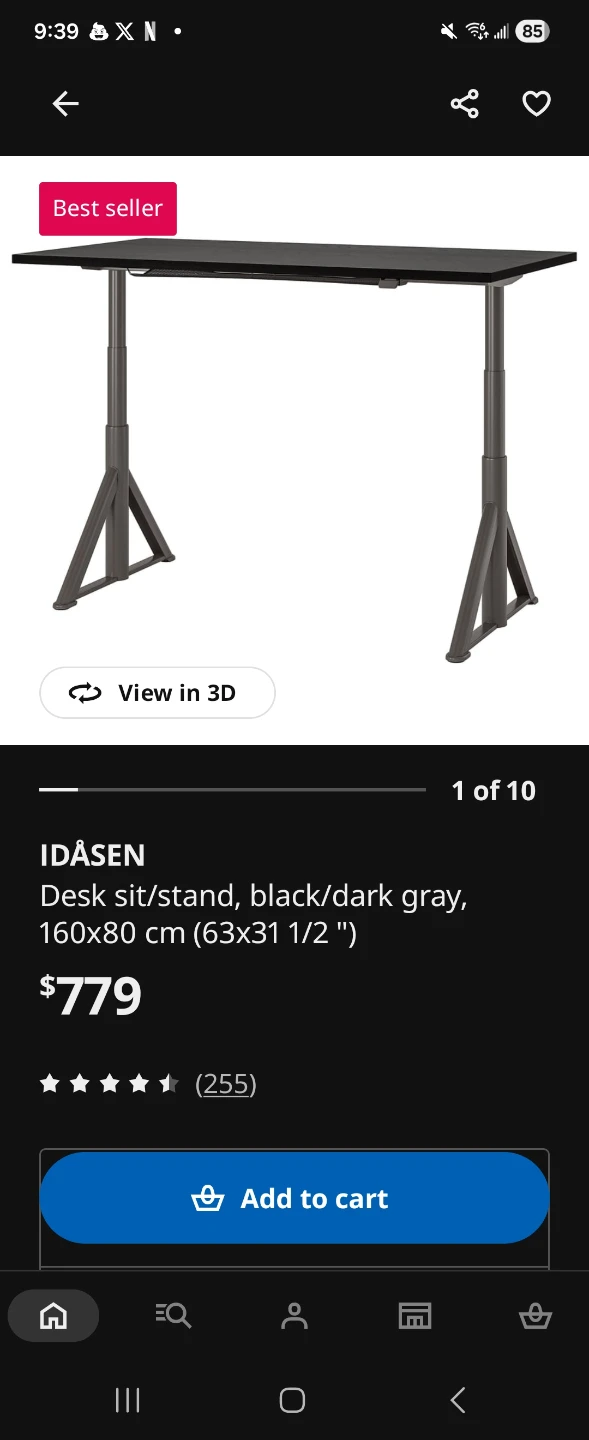 IKEA IDÅSEN Sit/Stand Desk - Black/Dark Gray, 160x80 cm - photo 3