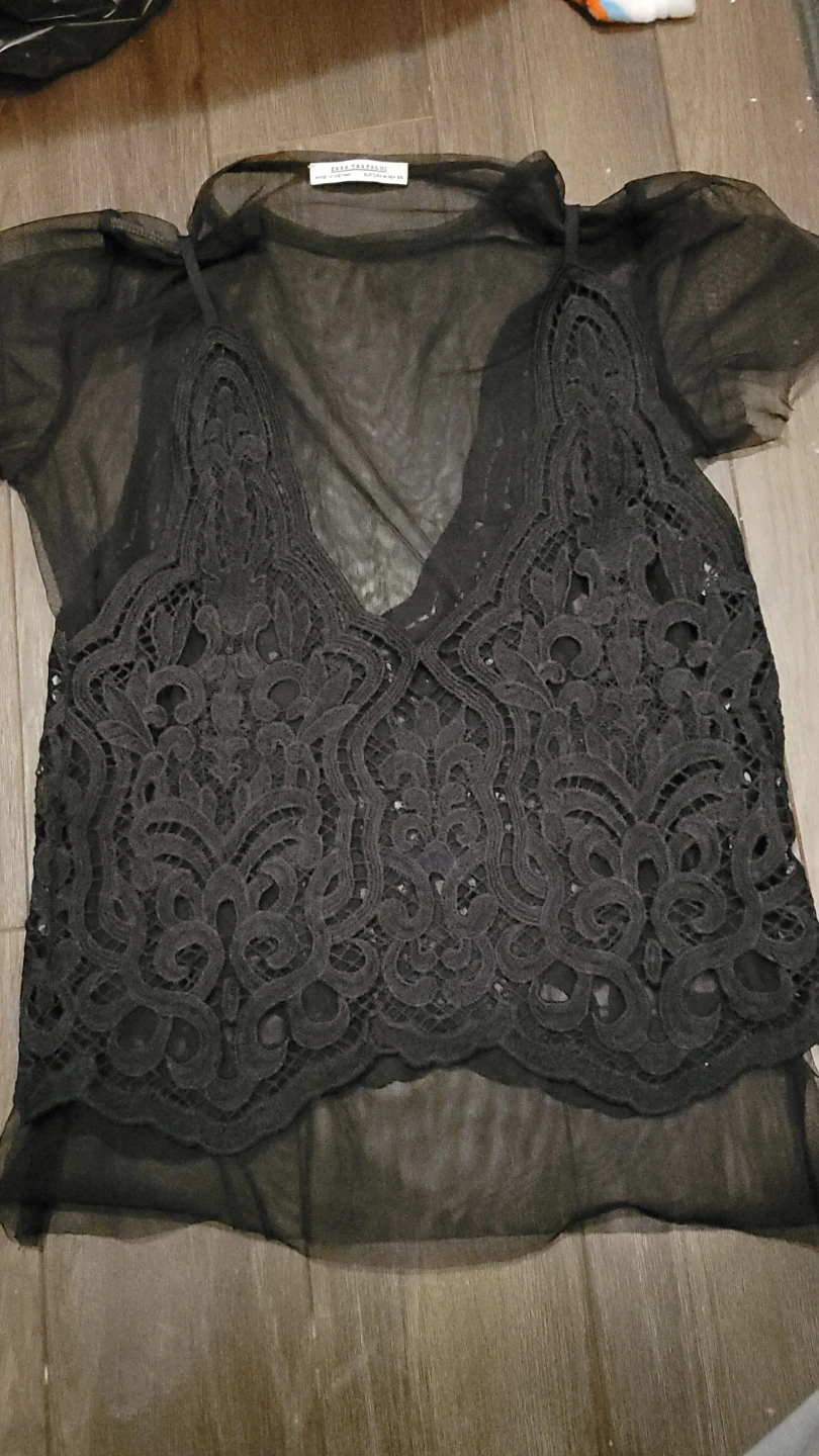 Zara Black sheer Lace Top - photo 2