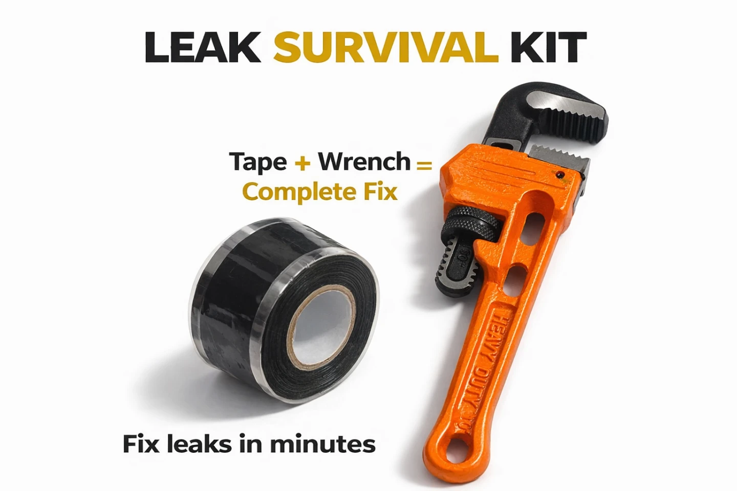 Leak Repair Kit BULK | 6× 10” Pipe Wrench + 12× Self Fusing Tape - photo 3
