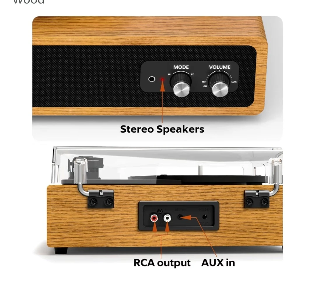 Wooden Turntable Record Player with Built-in Stereo Speakers - photo 3