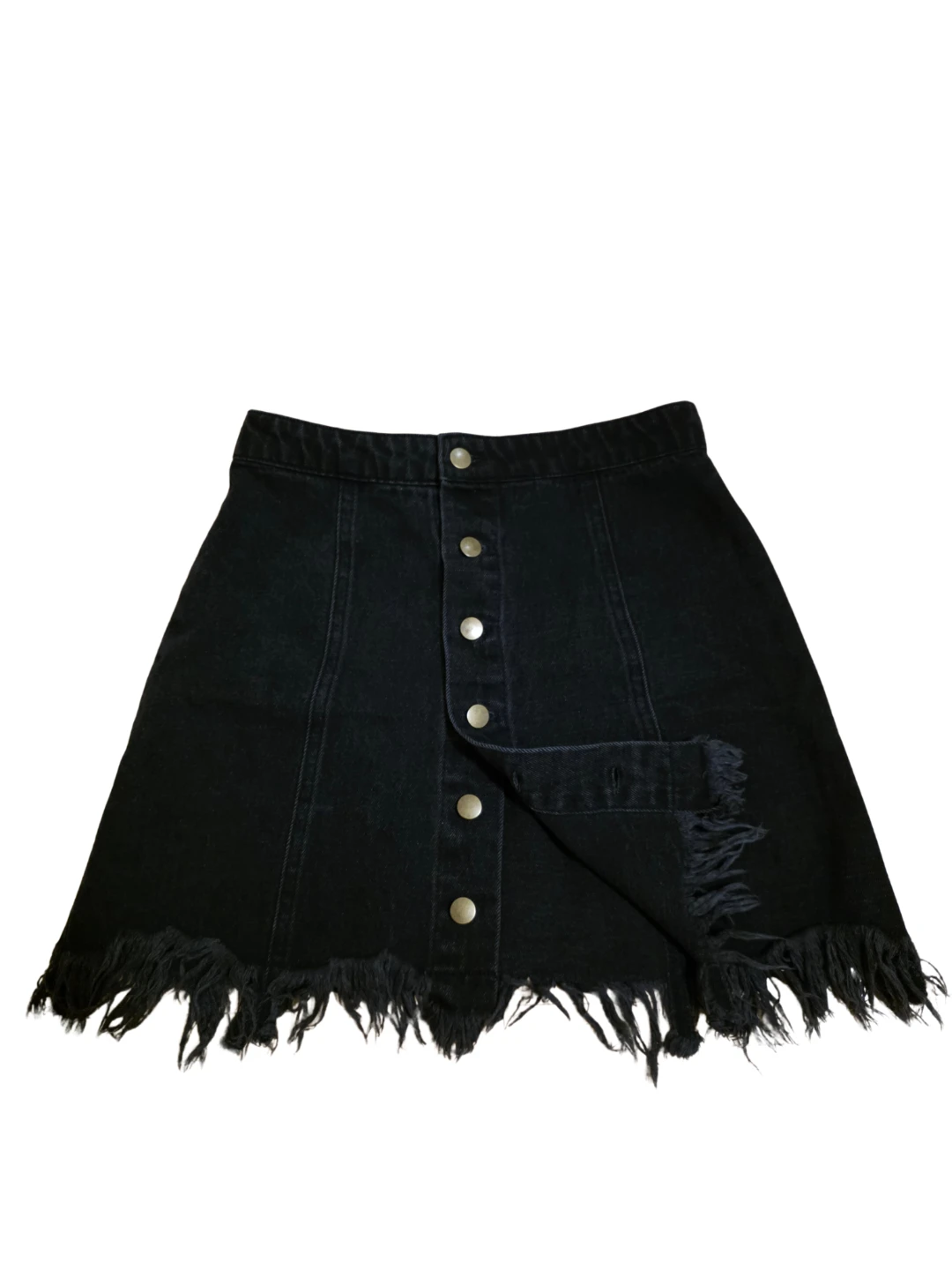 Black denim mini skirt with fringe hem - photo 2