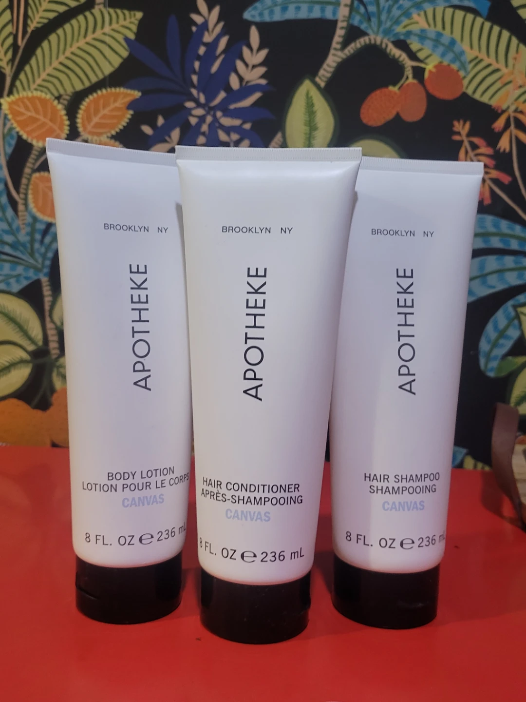 Apotheke Canvas Body Lotion, Hair Conditioner & Shampoo Set