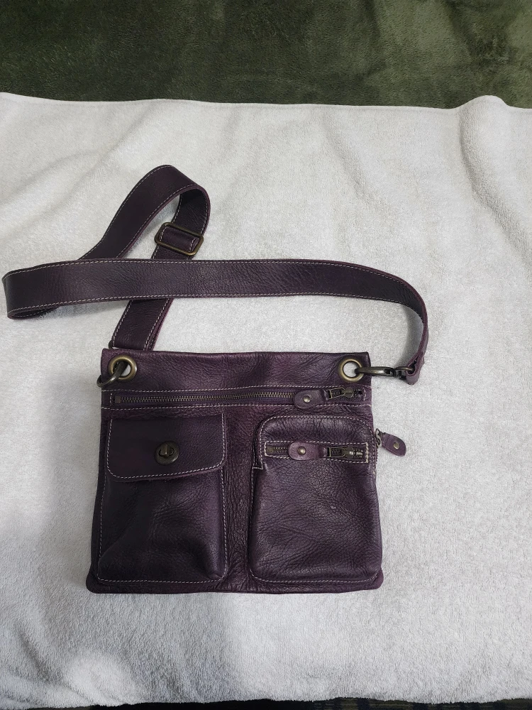 Roots Leather Crossbody Bag - Purple