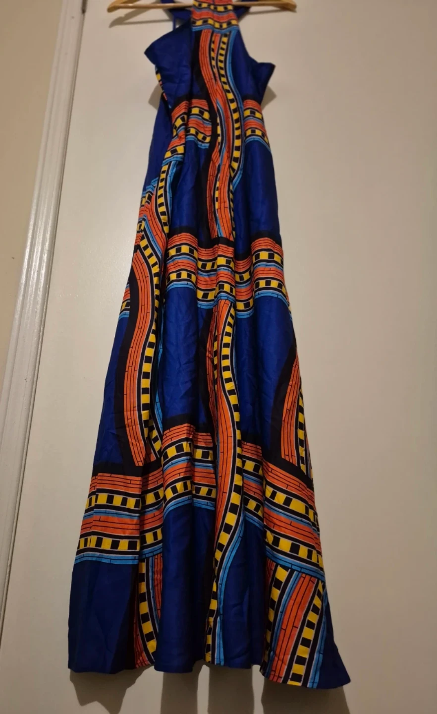 Blue Halter Neck Maxi Dress with Geometric Print - photo 3