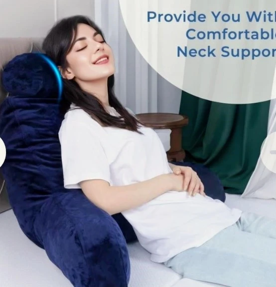 Navy Blue Reading Pillow with Armrests and Lumbar Support