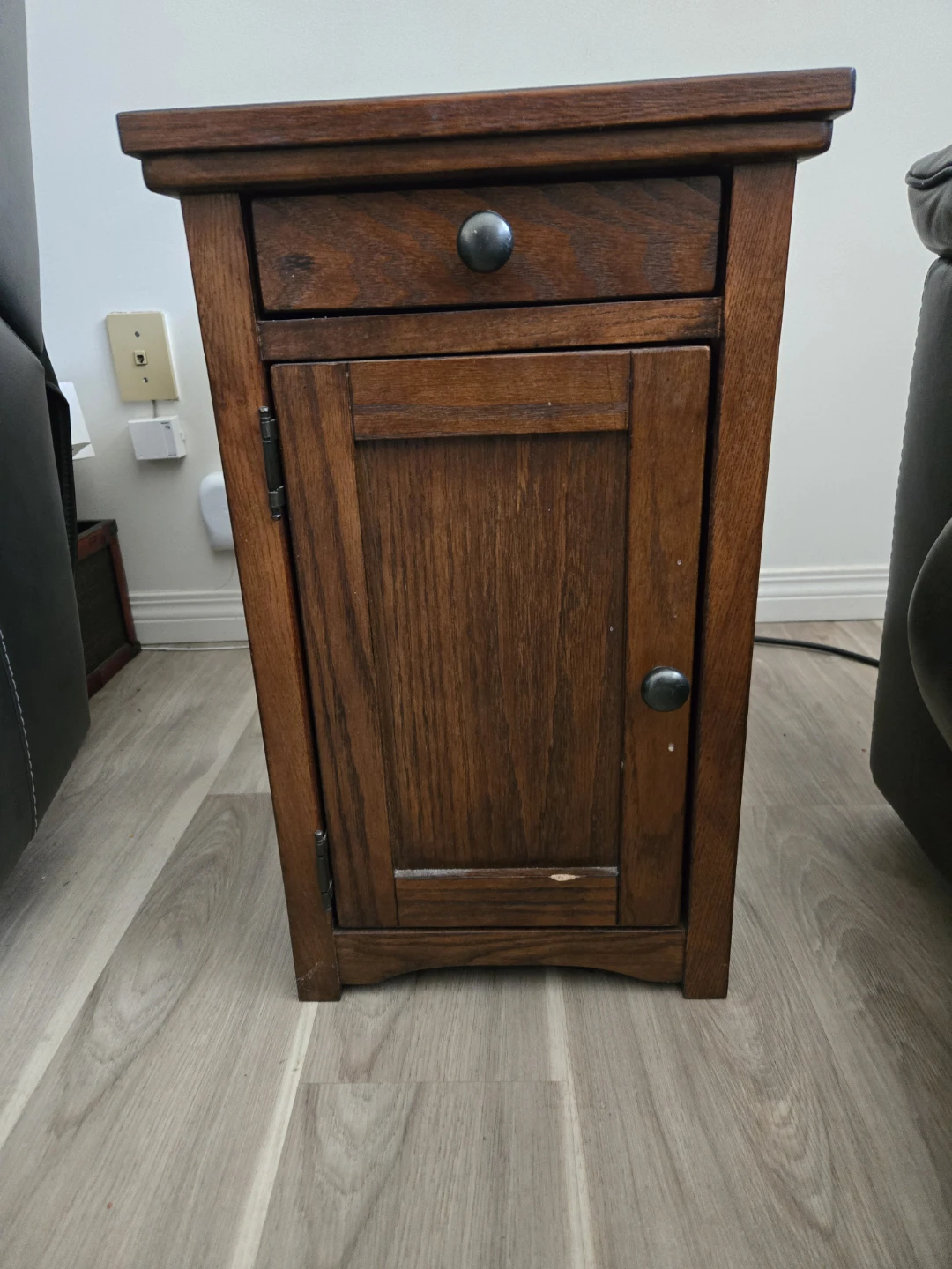 Wooden End Table with Drawer and Hidden Power Outlet
