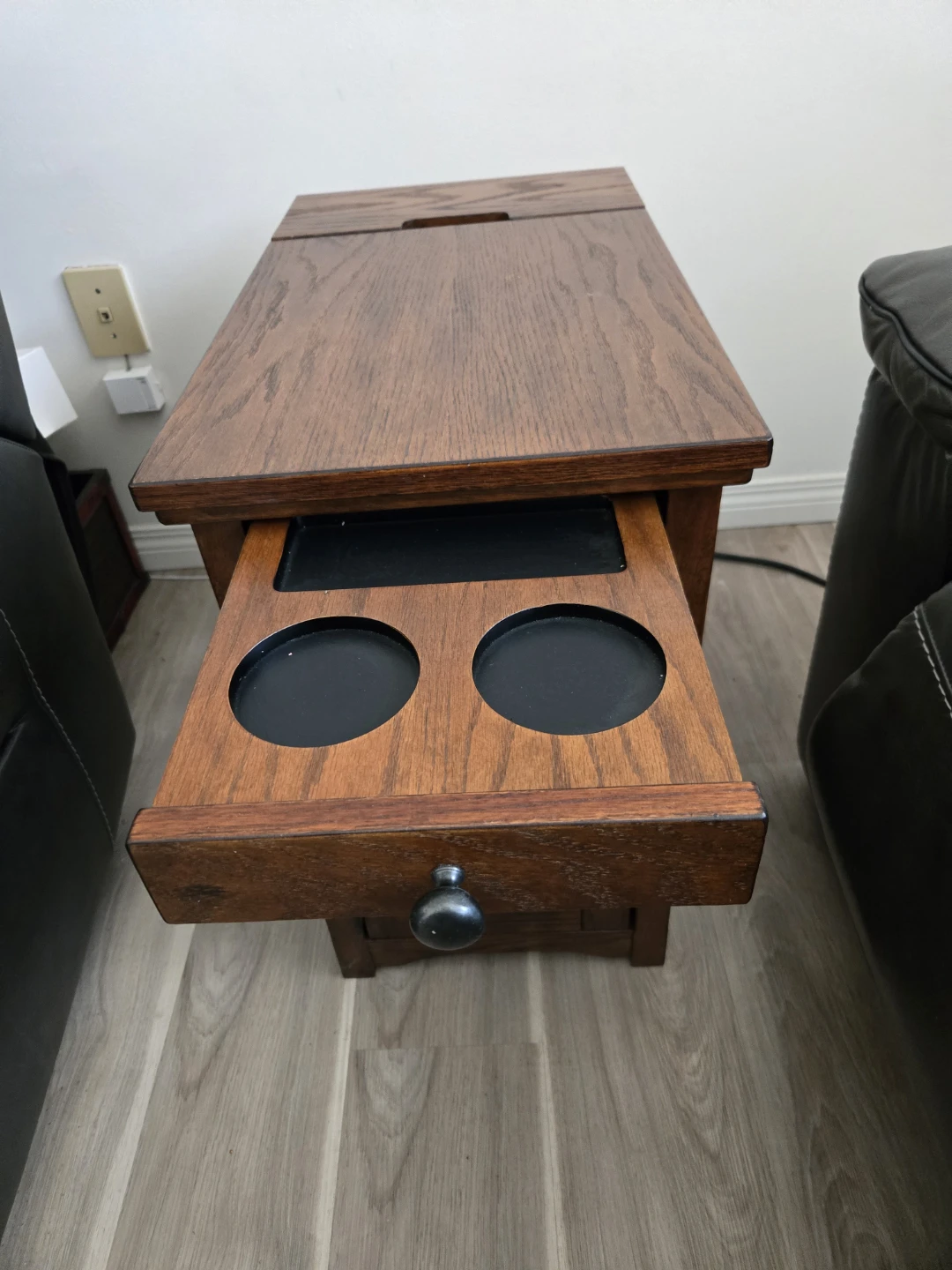 Wooden End Table with Drawer and Hidden Power Outlet - photo 5
