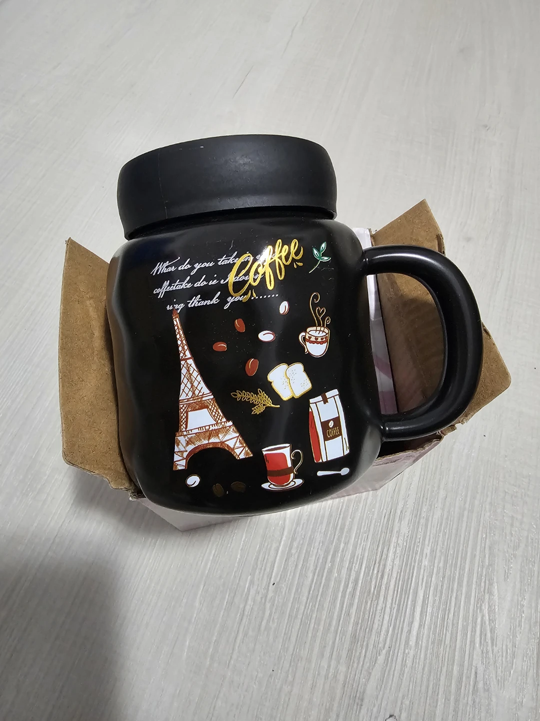 Black Ceramic Coffee Mug with Eiffel Tower Design