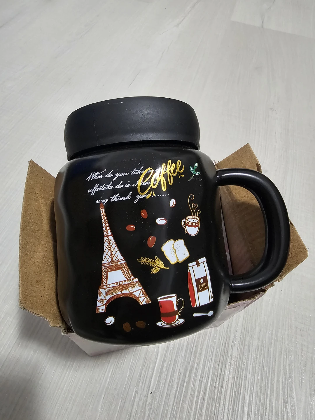 Black Ceramic Coffee Mug with Eiffel Tower Design - photo 2
