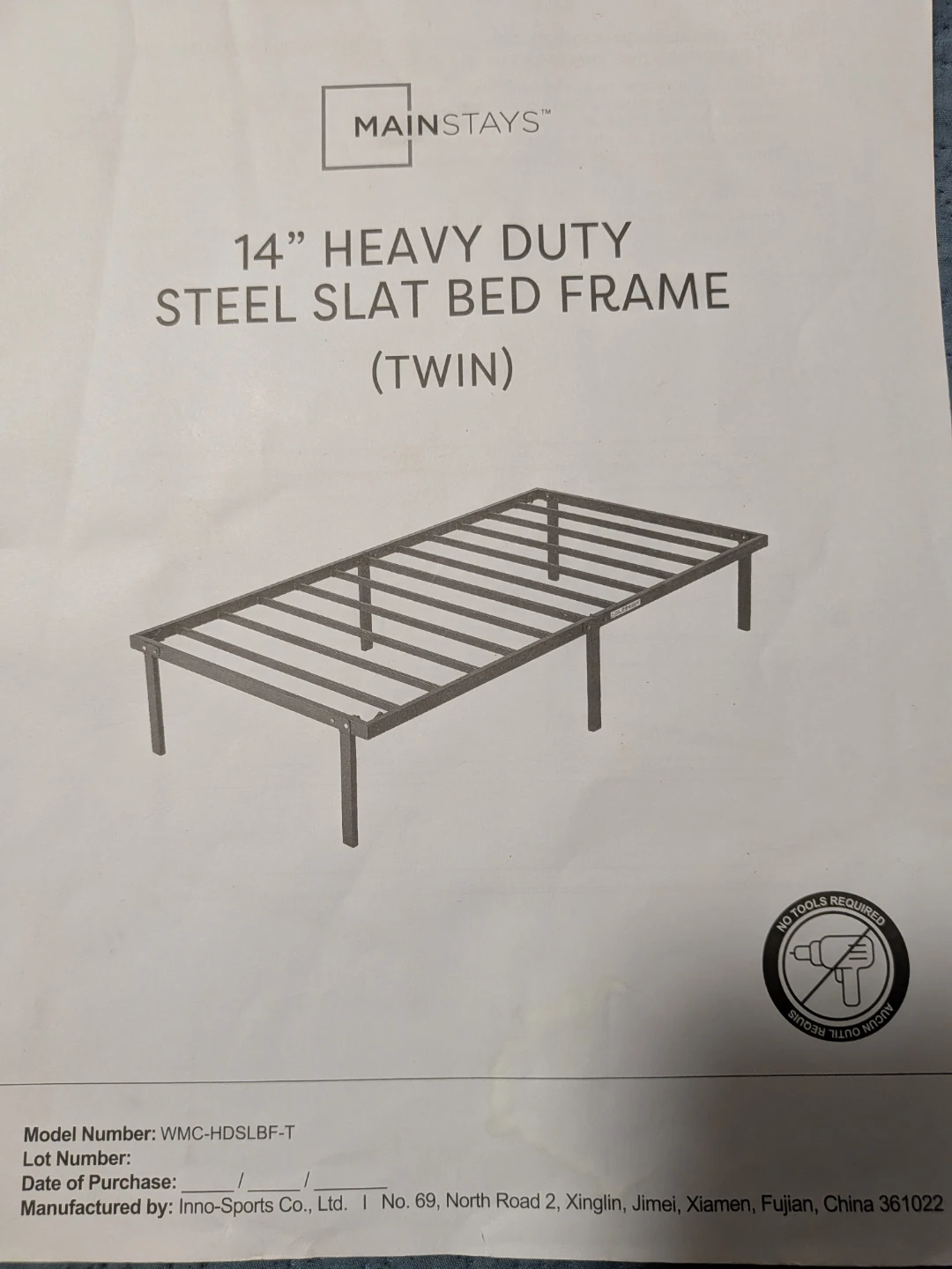 Mainstays 14" Heavy Duty Steel Slat Bed Frame (Twin)