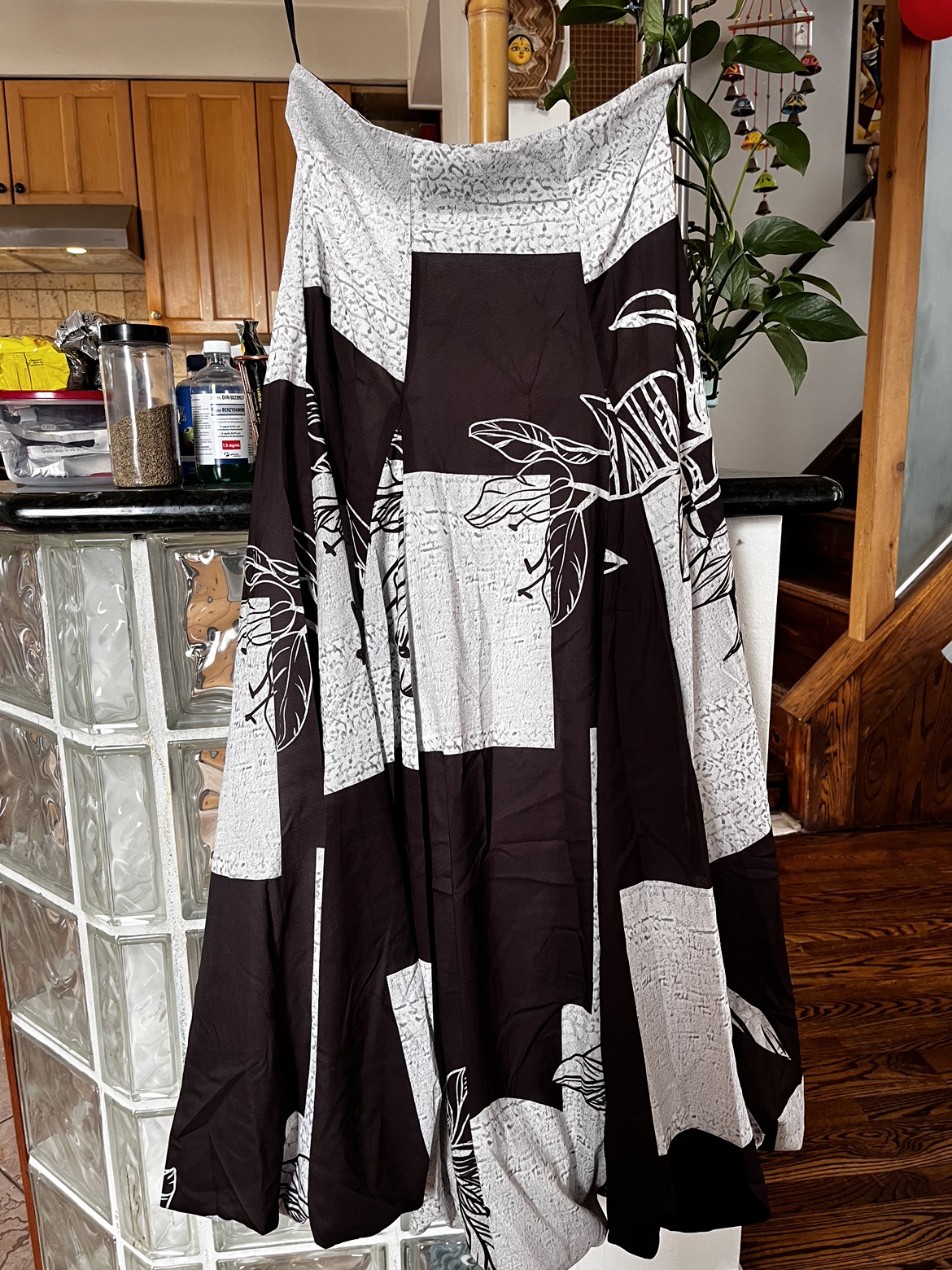 Brown and White Floral Print Skirt