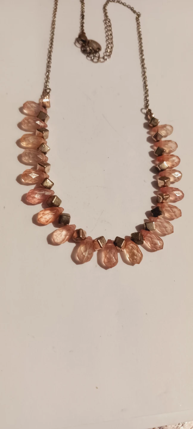 Peach Crystal Beaded Necklace with Gold Accents