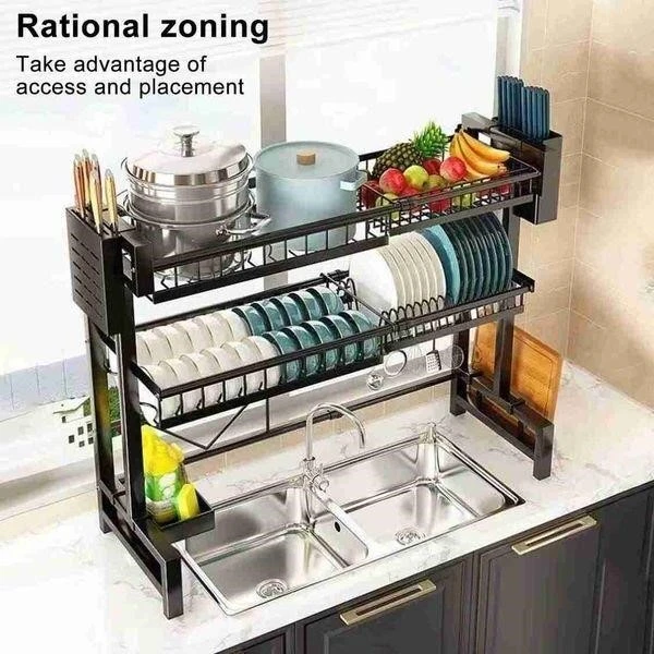 Black Over-the-Sink Dish Drying Rack - 72cm