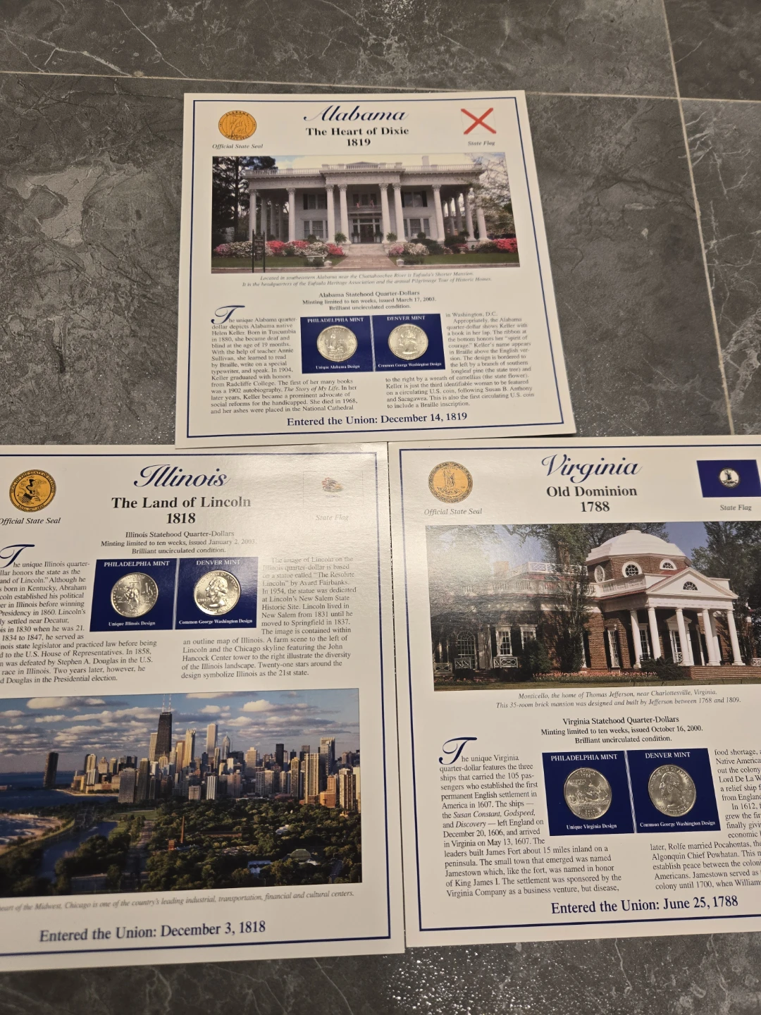 US Statehood Quarter-Dollar Collection Cards