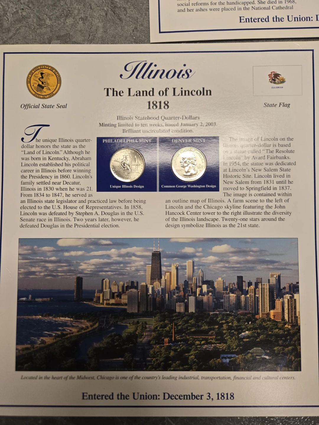 US Statehood Quarter-Dollar Collection Cards - photo 2