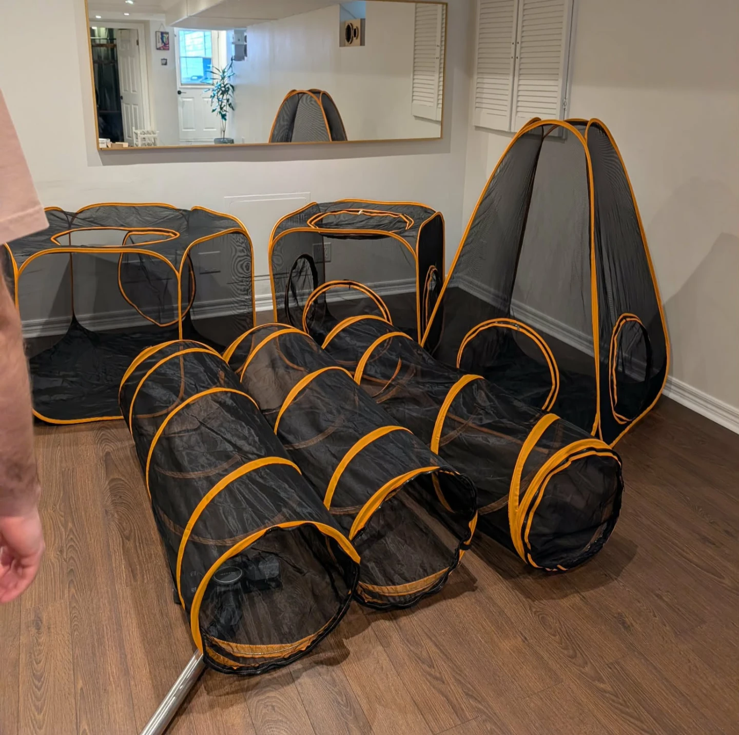 Black and Orange Mesh Pet Tent and Tunnel Set