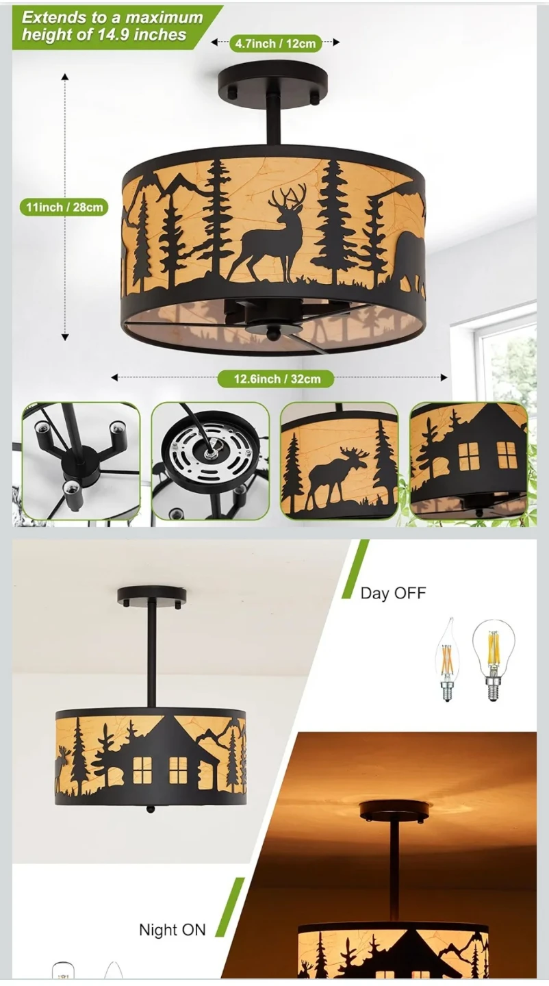 Monaxon Rustic 3-Light Semi-Flush Mount Ceiling Light Fixture - photo 2