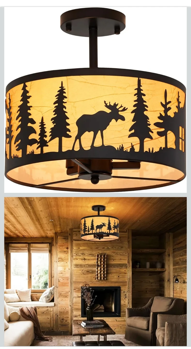 Monaxon Rustic 3-Light Semi-Flush Mount Ceiling Light Fixture - photo 4