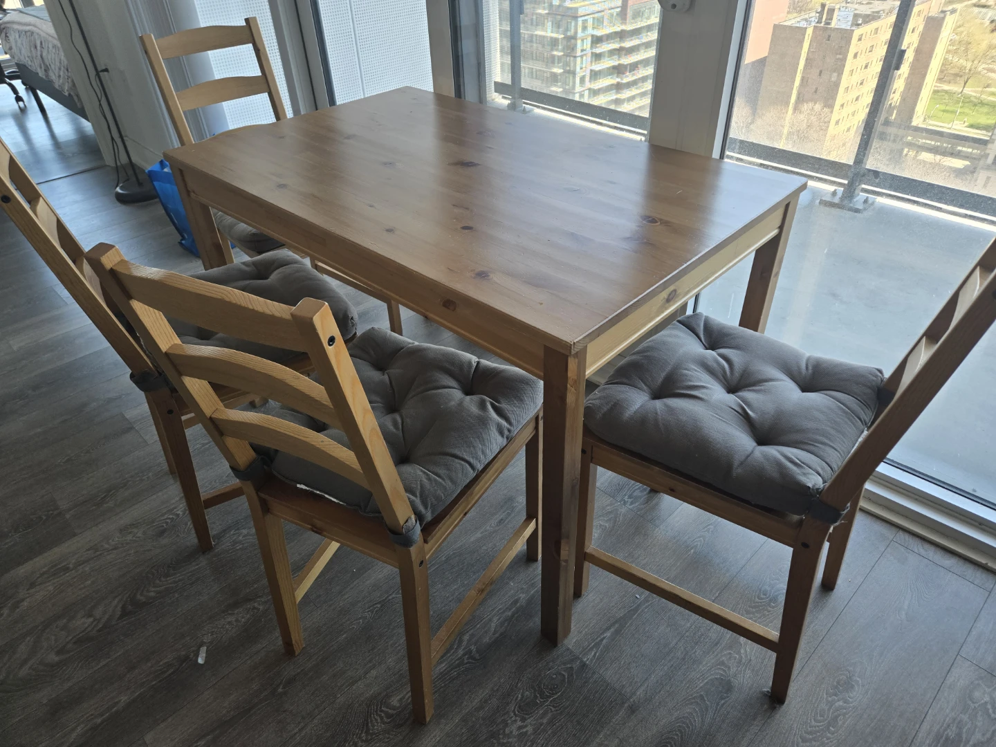 Wooden Dining Table with 4 Chairs and Cushions - photo 2