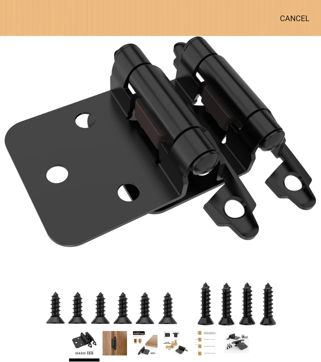 1/2 Inch Overlay Cabinet Hinges - Black 50pack