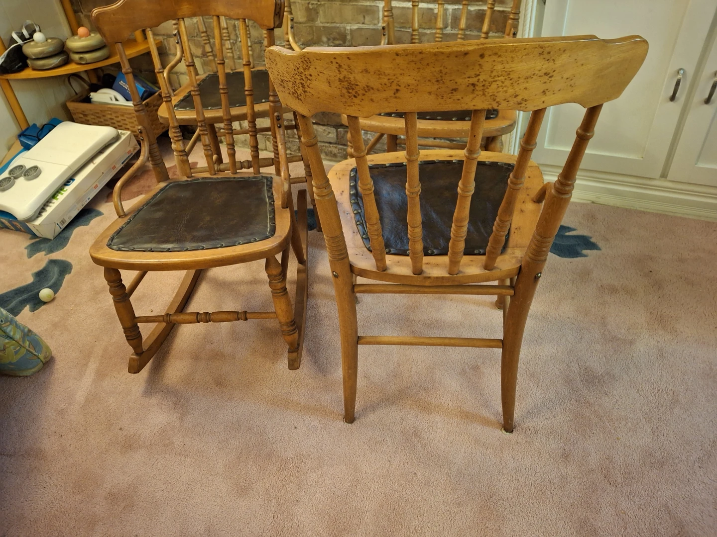 Set of 3 Wooden Dining Chairs and  Rocking Chair - photo 4