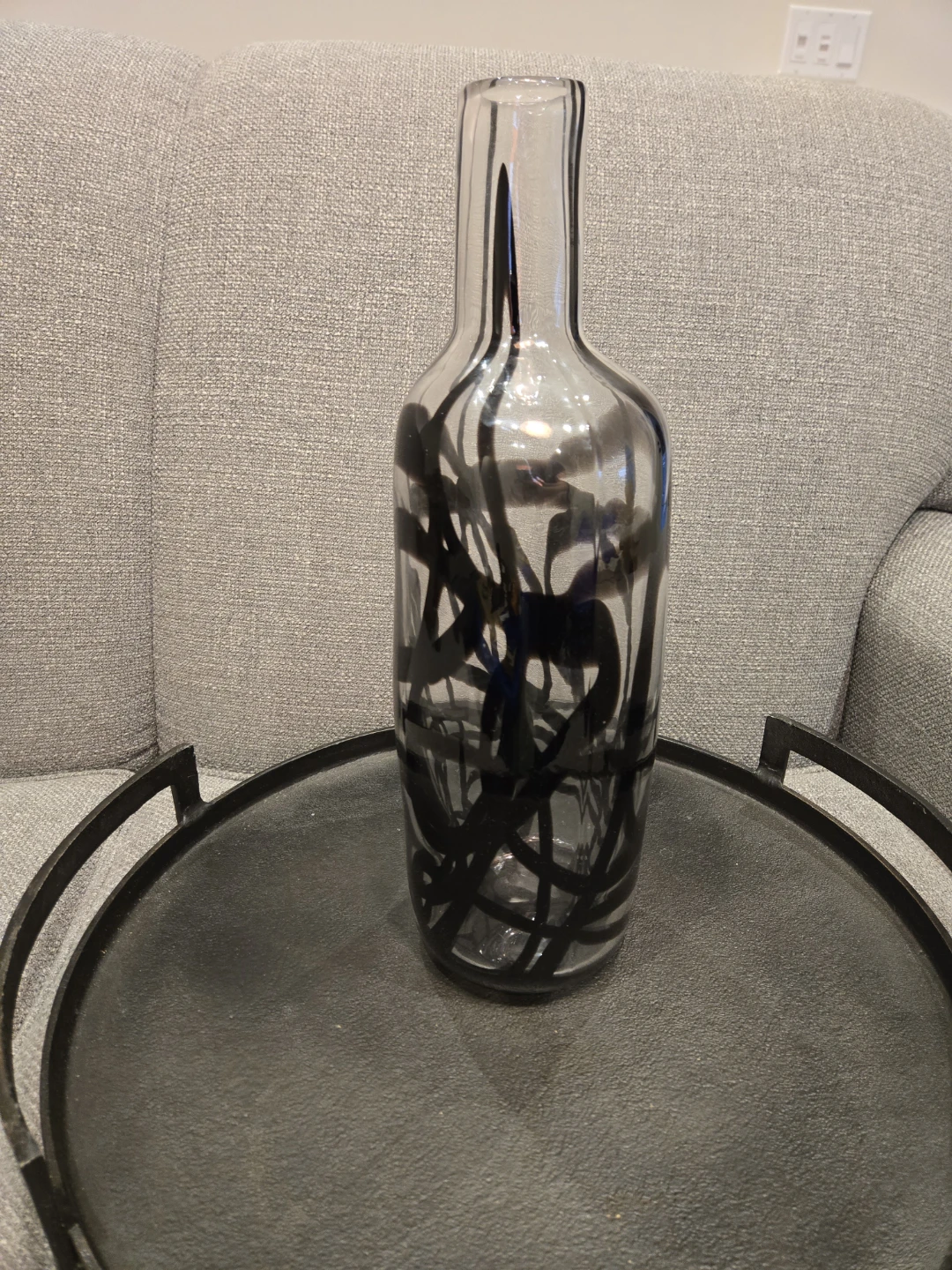 Glass bottle vase with black abstract design - photo 2