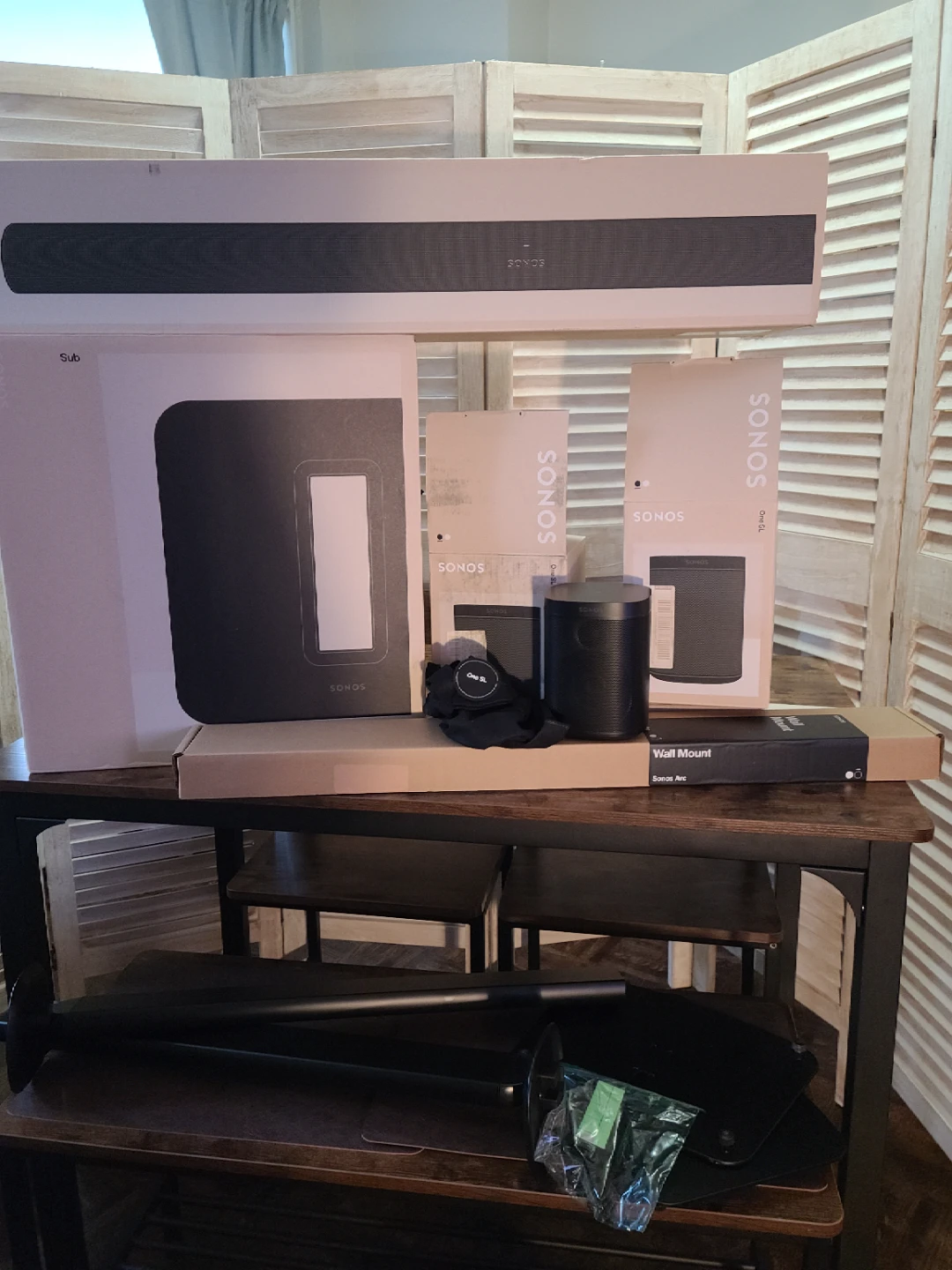Sonos Arc, Sub, and One SL Speakers x2 with Wall Mount